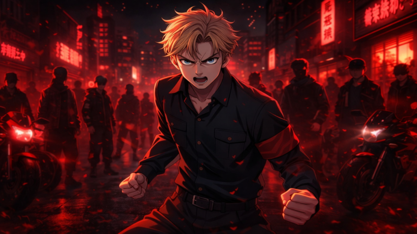 Angry Anime Gang Leader Night Street 4K Wallpaper