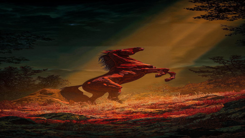 Fire Horse Running at Sunset-Dramatic 4K Wallpaper